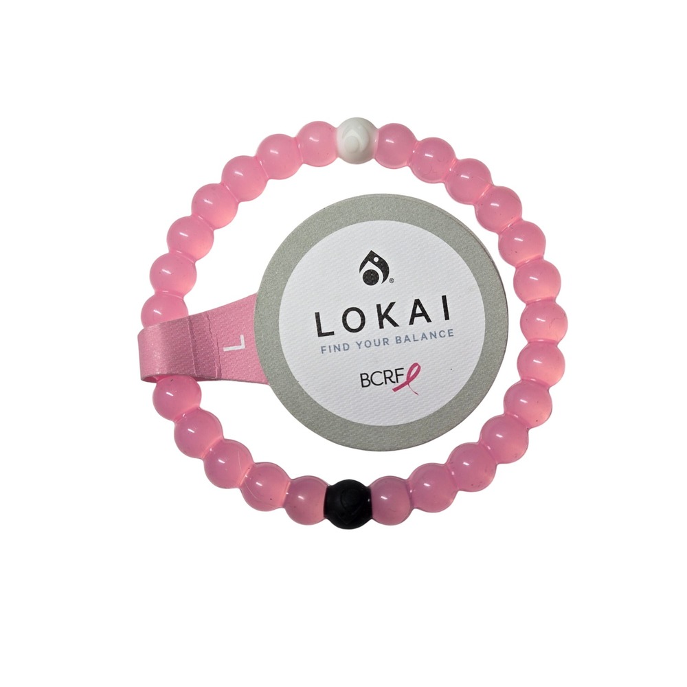 Lokai Women Bracelet Pink BCRF Breast Cancer Awareness Silicone Beaded Large L